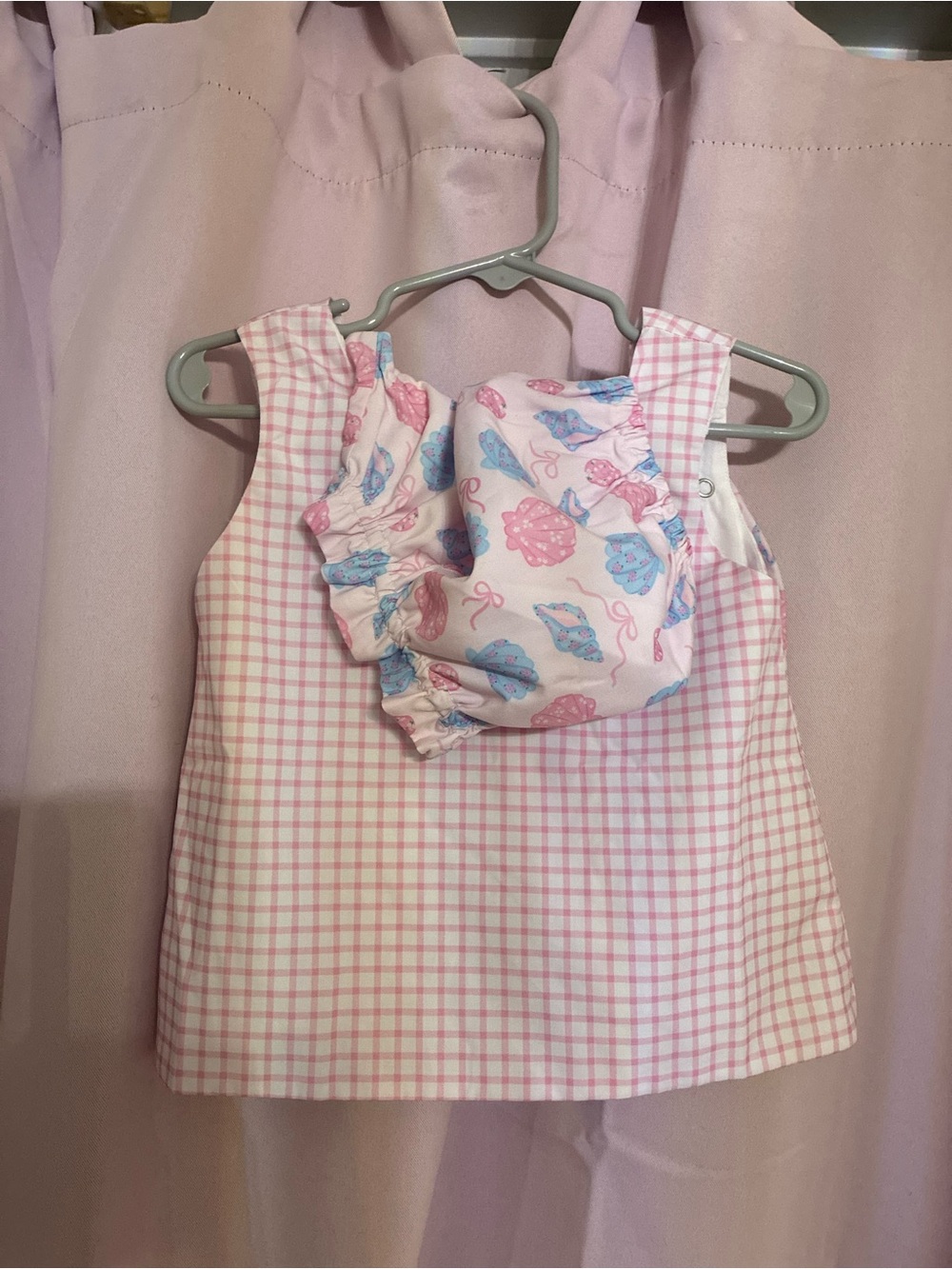 Pink Gingham Tank Top with Diaper Cover